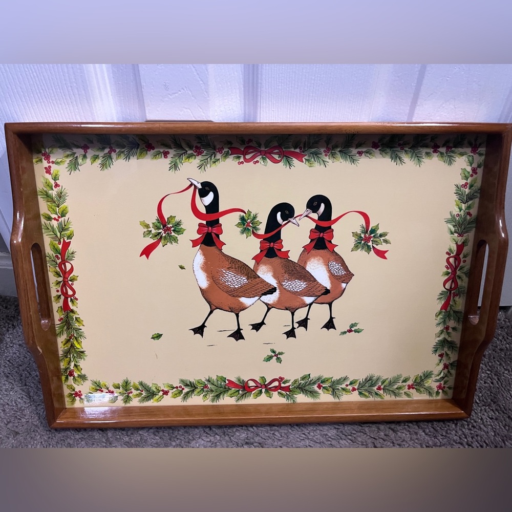 Festive Holiday Tray with Geese Design vintage